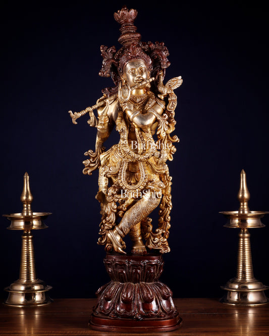 Pure brass Lord Krishna statue 25 inch - Sama Homes Idol - Brass Sculpture