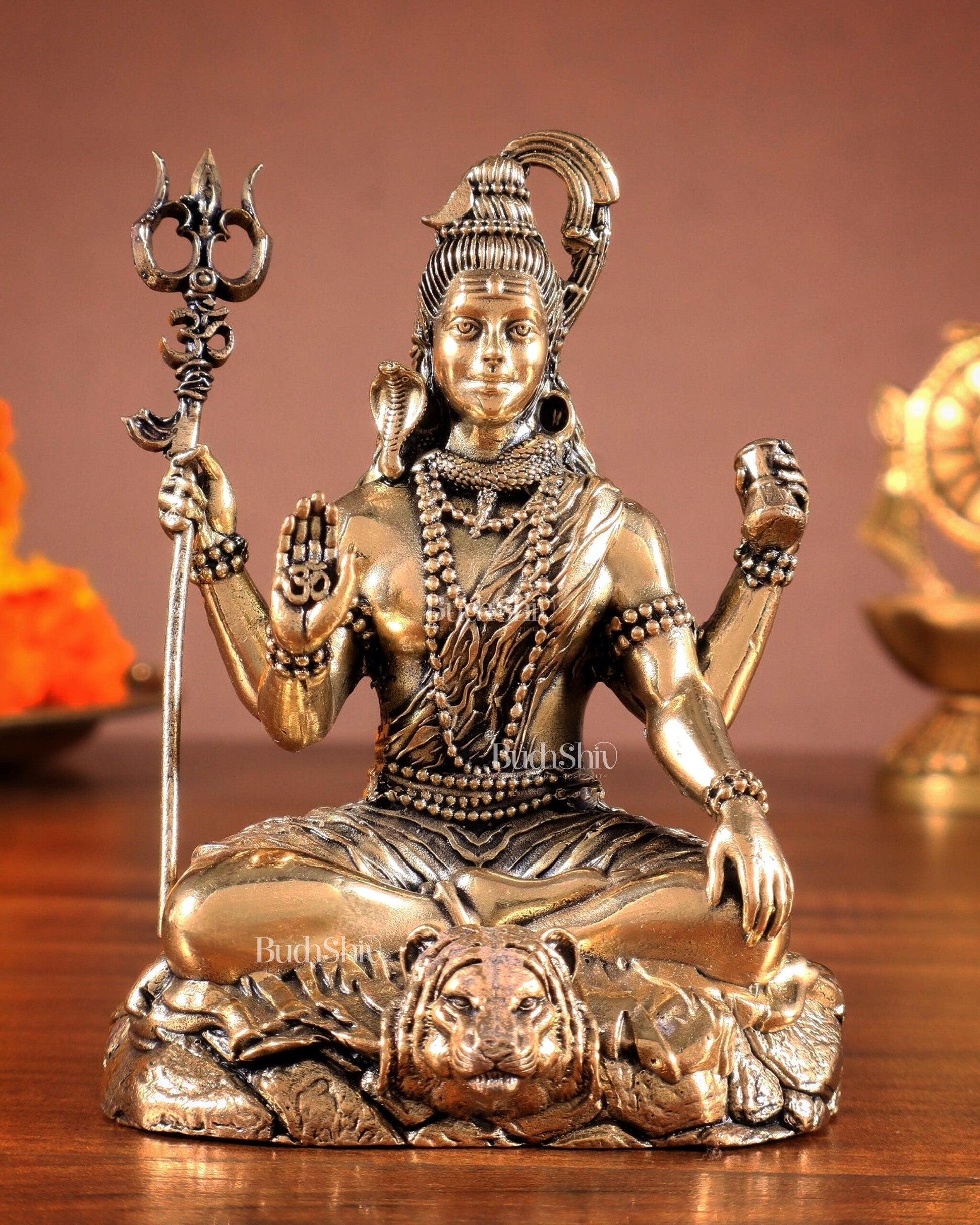 Brass Superfine Blessing Lord Shiva Idol – Crafted with Perfection | 100% Certified Copper & Brass - Sama Homes Idol - Brass Sculpture - Eco-friendly - Sama Homes