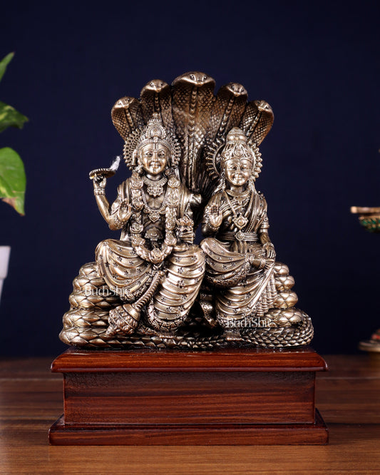 Pure Brass Superfine Lakshmi Narayan on Sheshanaag – on Wooden Base (7 Inch)7 - Sama Homes Idol - Brass Sculpture