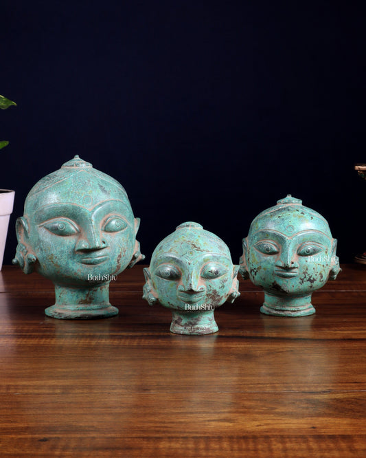 Vintage Brass Gauri Face Set – Green Sand Patina Finish - Sama Homes Idol - Brass Sculpture