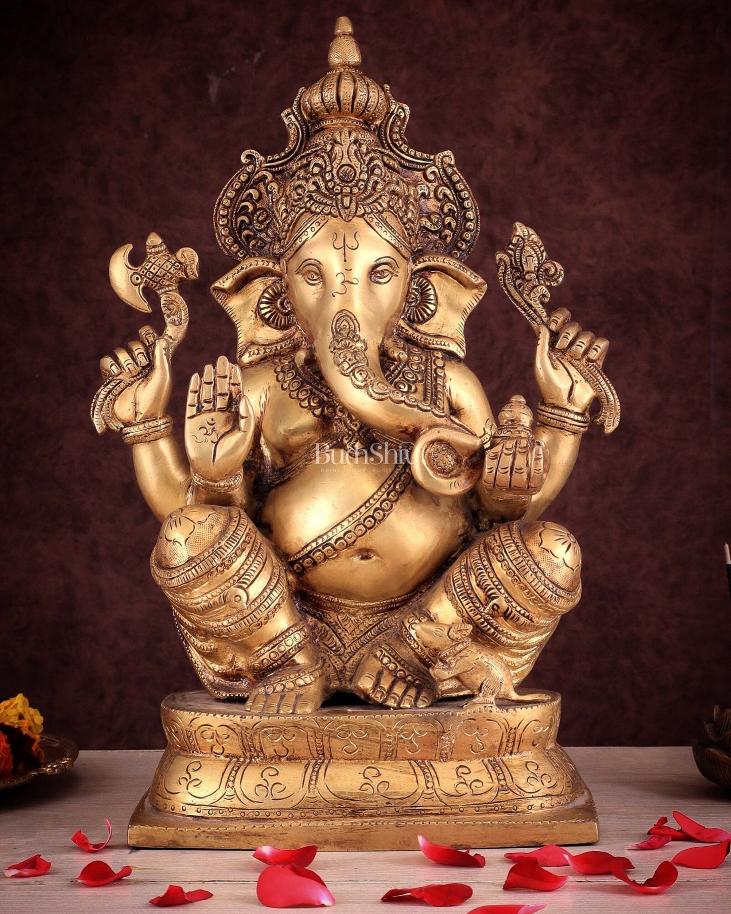 Exquisite Brass Ganesha Idol – Handcrafted 16-Inch Statue - Sama Homes Idol - Brass Sculpture