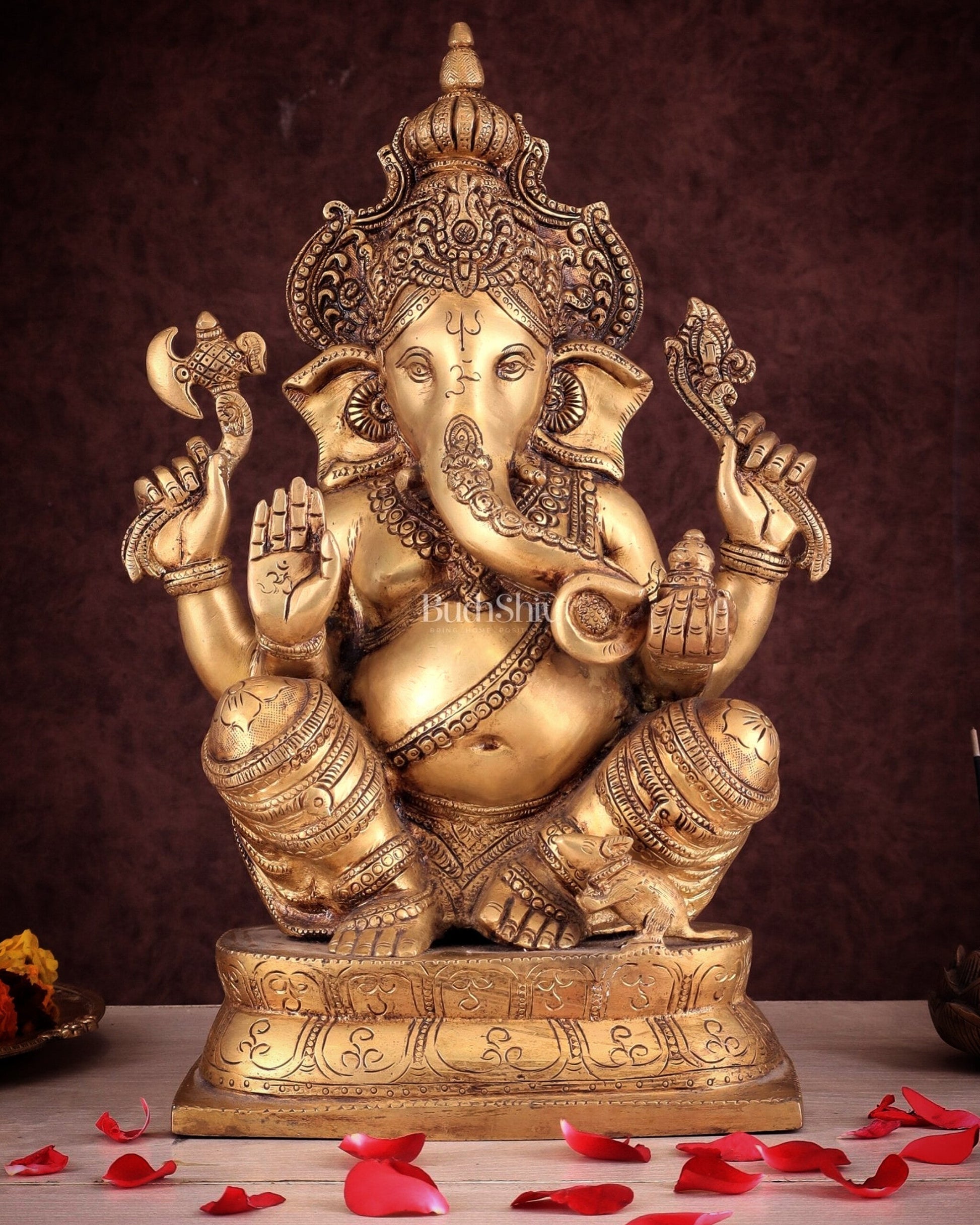 Exquisite Brass Ganesha Idol – Handcrafted 16-Inch Statue - Sama Homes Idol - Brass Sculpture - Eco-friendly - Sama Homes
