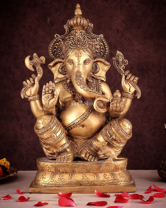 Exquisite Brass Ganesha Idol – Handcrafted 16-Inch Statue - Sama Homes Idol - Brass Sculpture