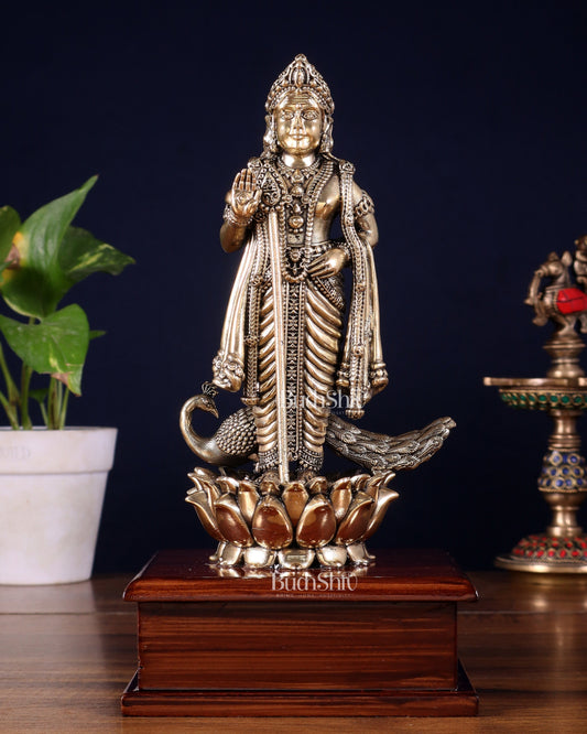 Brass Superfine Lord Murugan Idol on Wooden Base – 10 Inch - Sama Homes Idol - Brass Sculpture