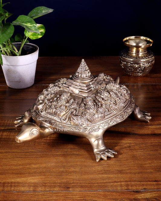 Brass Ashtalakshmi Shree Yantra on Tortoise matte finish | 100% Certified Copper & Brass - Sama Homes Idol - Brass Sculpture