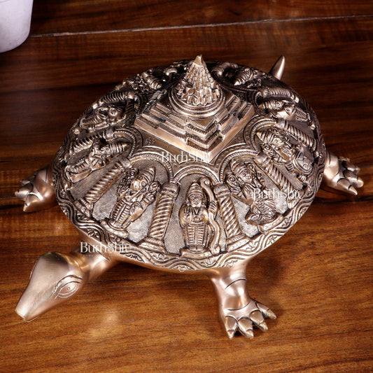 Handcrafted Brass Vishnu Dashavatars with Shree Yantra on Tortoise Base 13 inch - Sama Homes Idol - Brass Sculpture