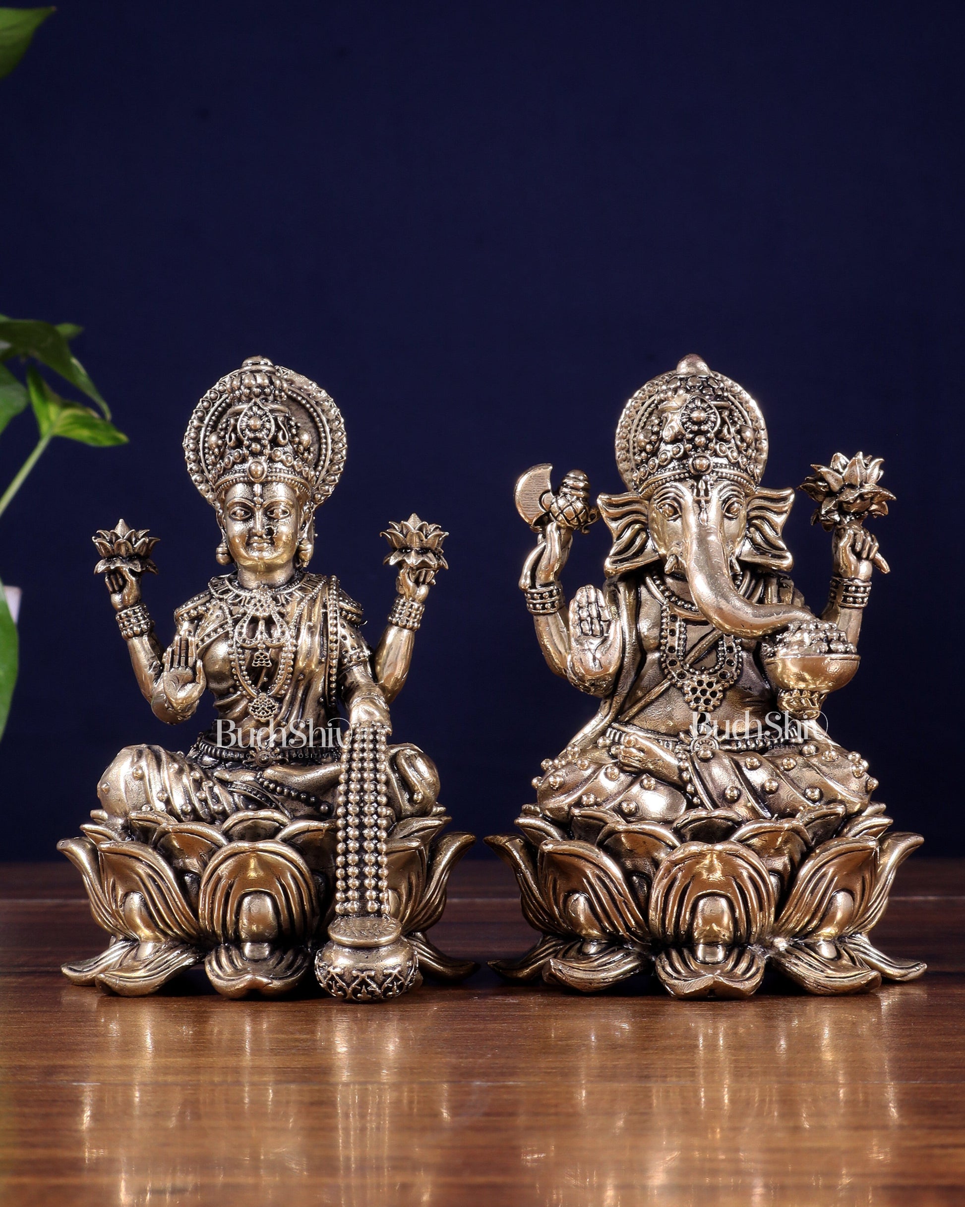 Brass Superfine Ganesha Lakshmi Idol on Lotus Base 5 inch | 100% Certified Copper & Brass - Sama Homes Idol - Brass Sculpture - Eco-friendly - Sama Homes