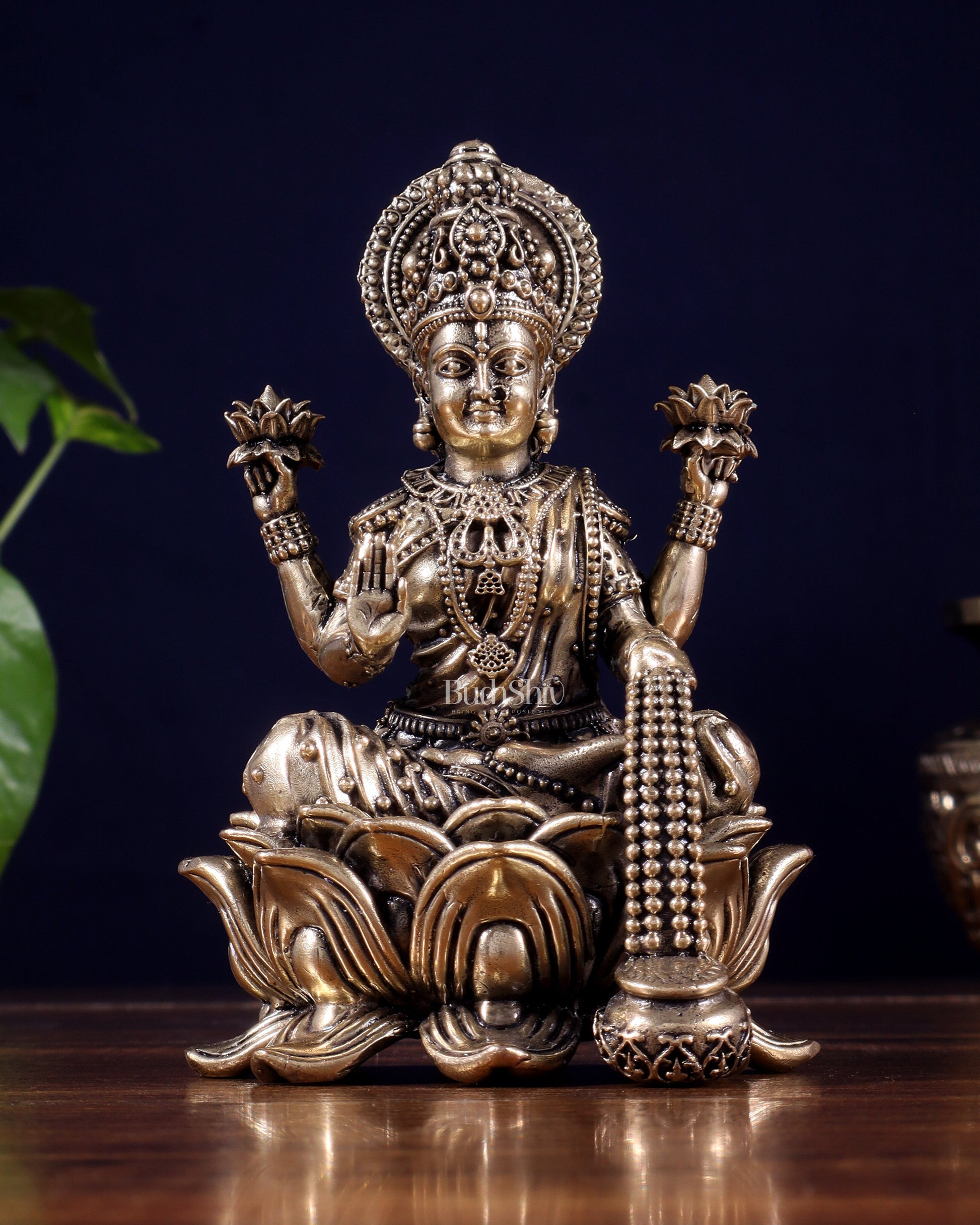 Brass Superfine Lakshmi Idol on Lotus Base 5" - Sama Homes Idol - Brass Sculpture - Eco-friendly - Sama Homes