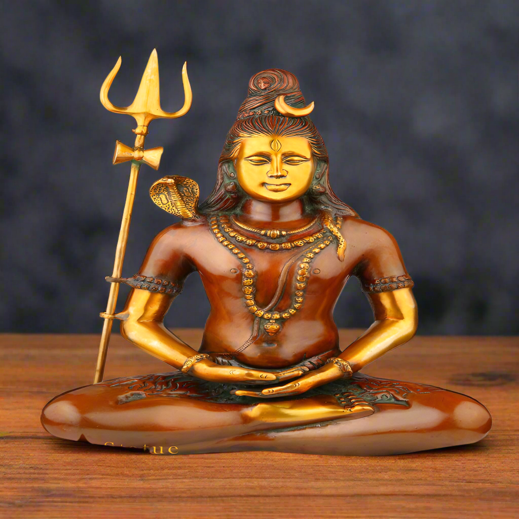 Indian Antique Hindu God Meditating Lord Shiva Shankar Statue Décor Idol 20" - Eco-friendly - Sama Homes