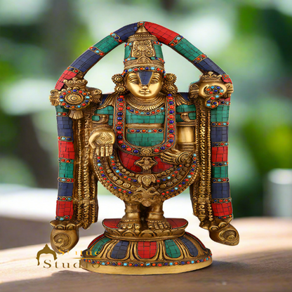 Indian Brass Tirupati Balaji Large Religious Home Décor Idol Inlay Statue 2 Feet by vendor-unknown - Hindu Gods