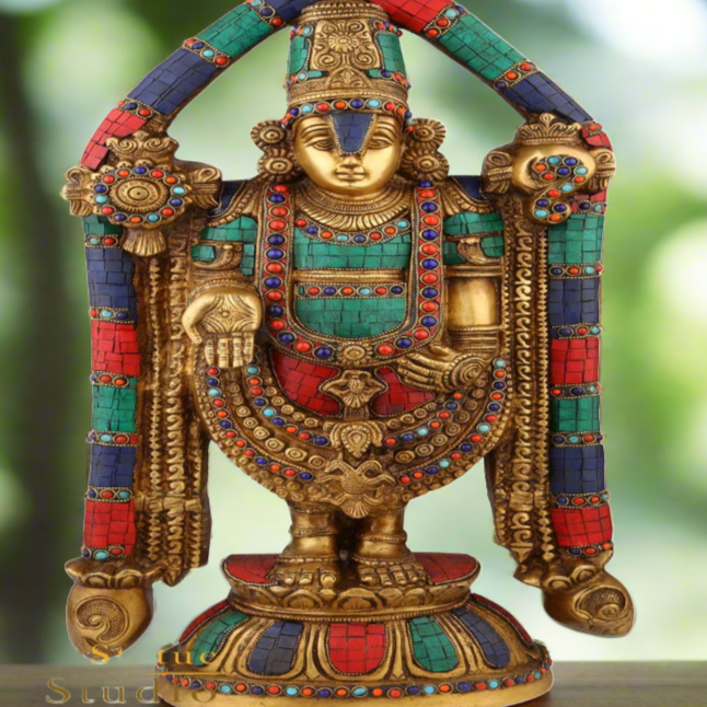 Indian Brass Tirupati Balaji Large Religious Home Décor Idol Inlay Statue 2 Feet