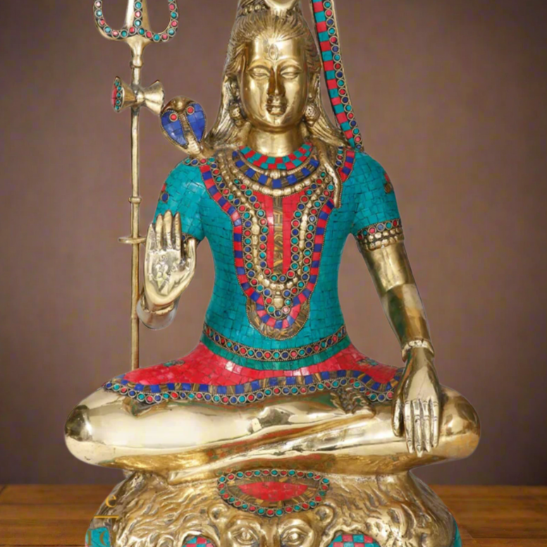 Indian Lord Shankar Bhagwan Fine Inlay Shiva Statue Religious Décor Idol 2 Feet - Image 2