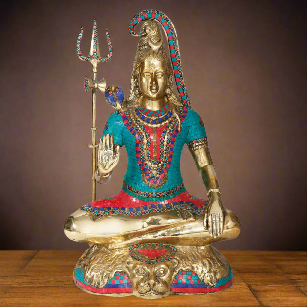 Indian Lord Shankar Bhagwan Fine Inlay Shiva Statue Religious Décor Idol 2 Feet - Eco-friendly - Sama Homes