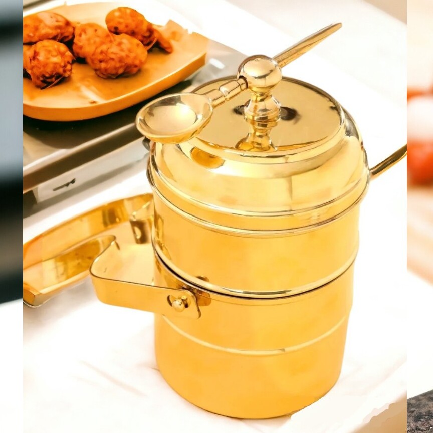 Sama Homes Brass Tiffin Box With Kalai – Image 3