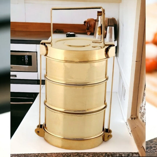 Sama Homes Brass Tiffin Box with Kalai (Modern Style) – Sama Homes