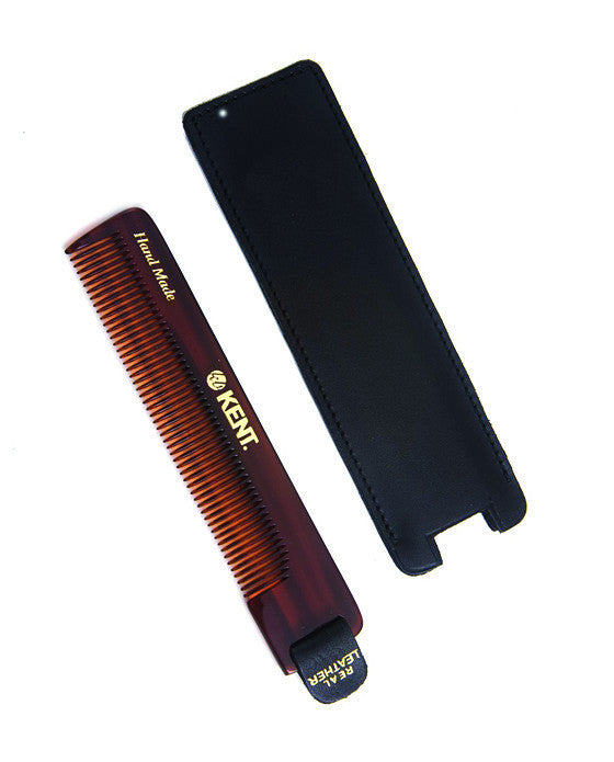 K-NU22 Kent Comb, Fine Tooth With Leather Tab & Case (120mm/4.7in) - Eco-friendly - Sama Homes