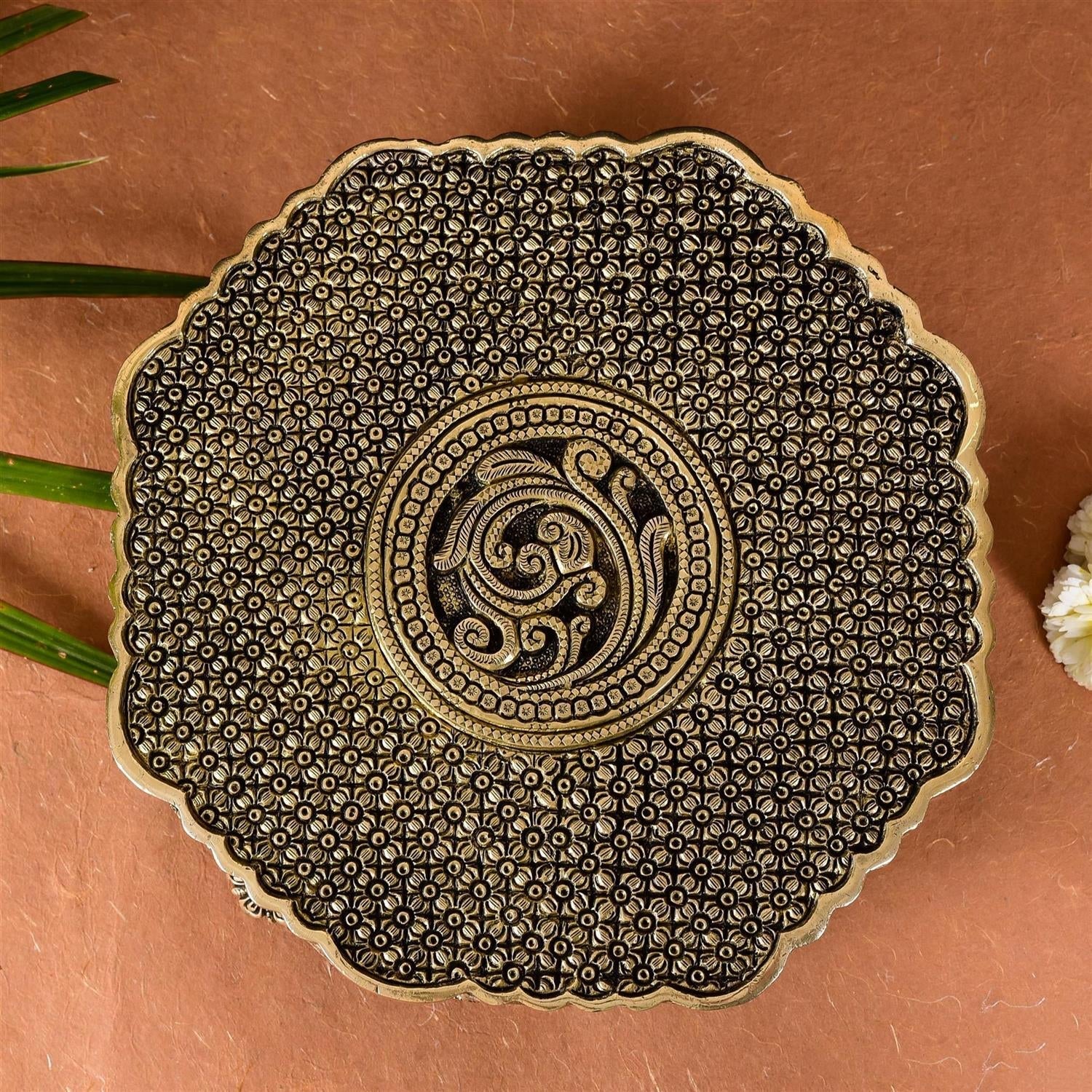 Beautifully Carved Brass Chowki/Stool (3.5 Inch) - Image 2