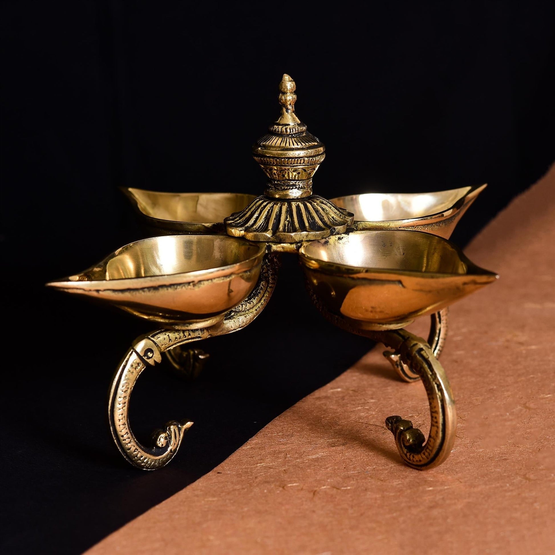 Brass Divine Four Petal Diya (5.5 Inch) - Image 3