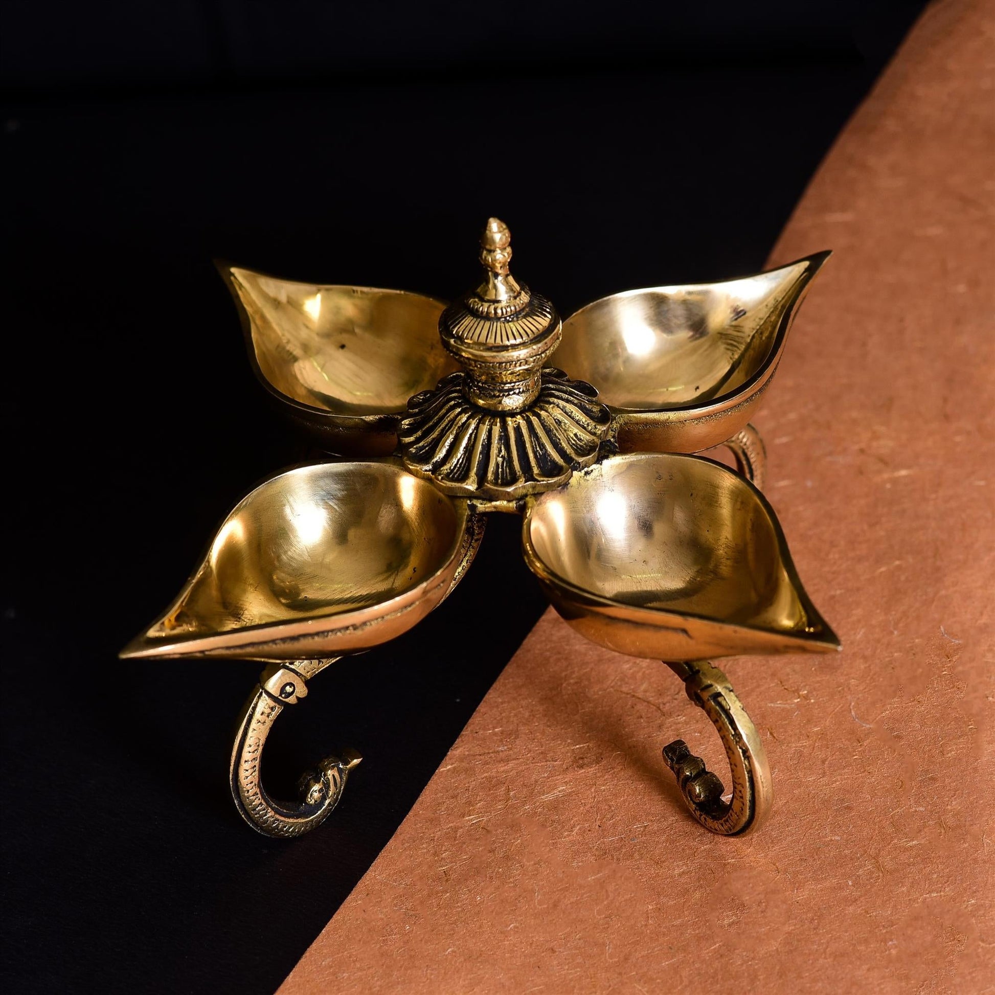 Brass Divine Four Petal Diya (5.5 Inch) - Eco-friendly - Sama Homes