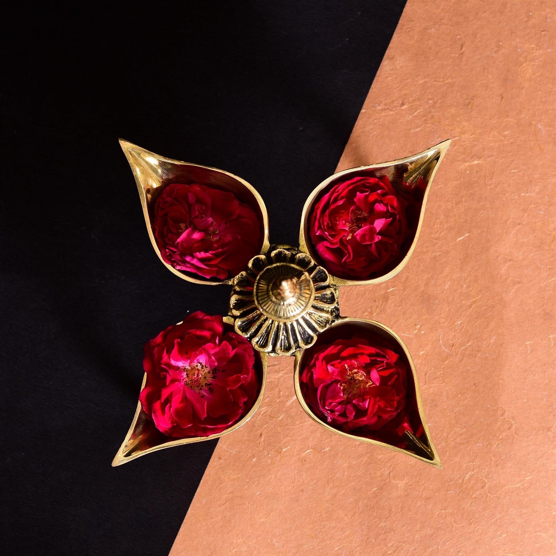 Brass Divine Four Petal Diya (5.5 Inch) - Image 2