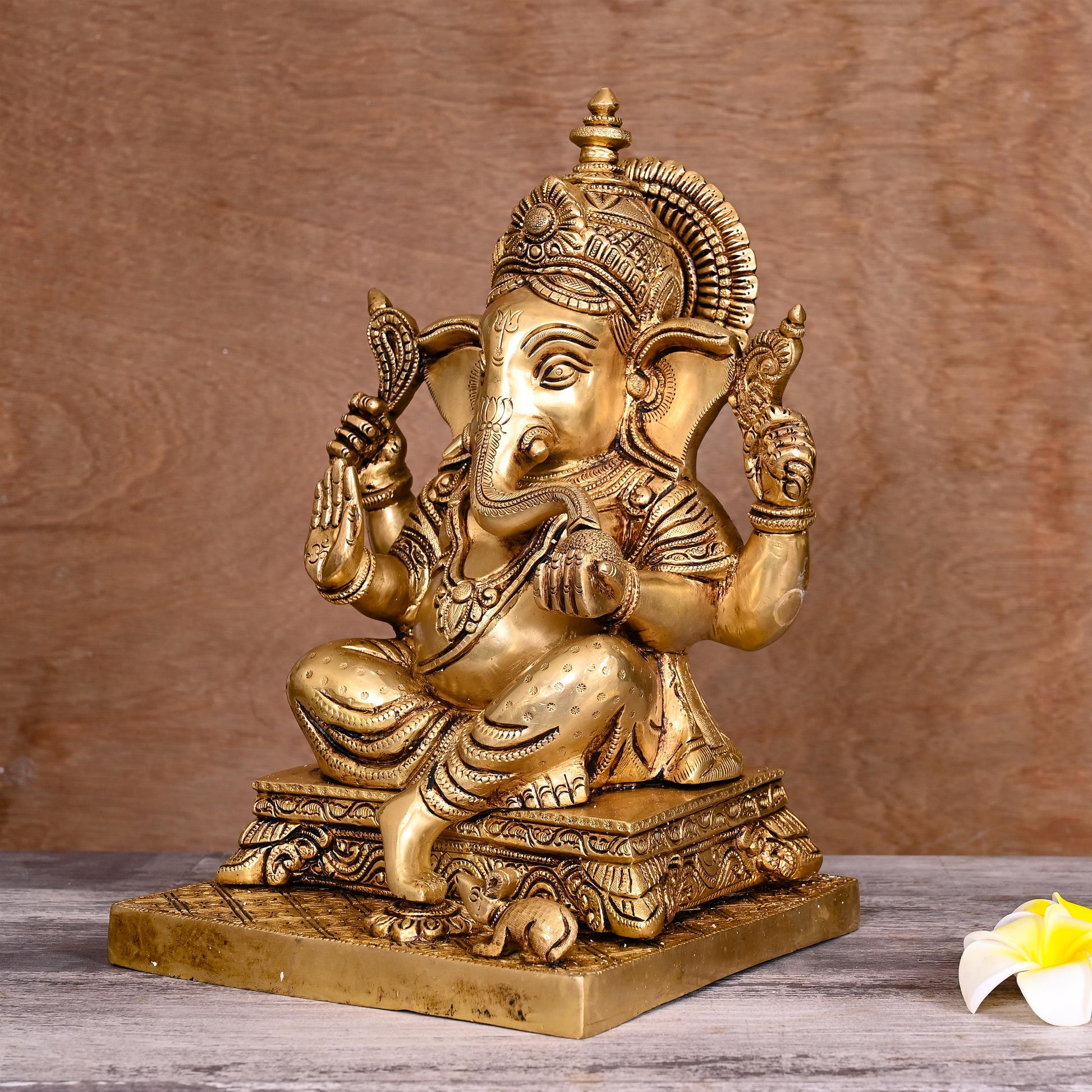 Brass Blessing Ganesha Statue (12 Inch) - Image 2