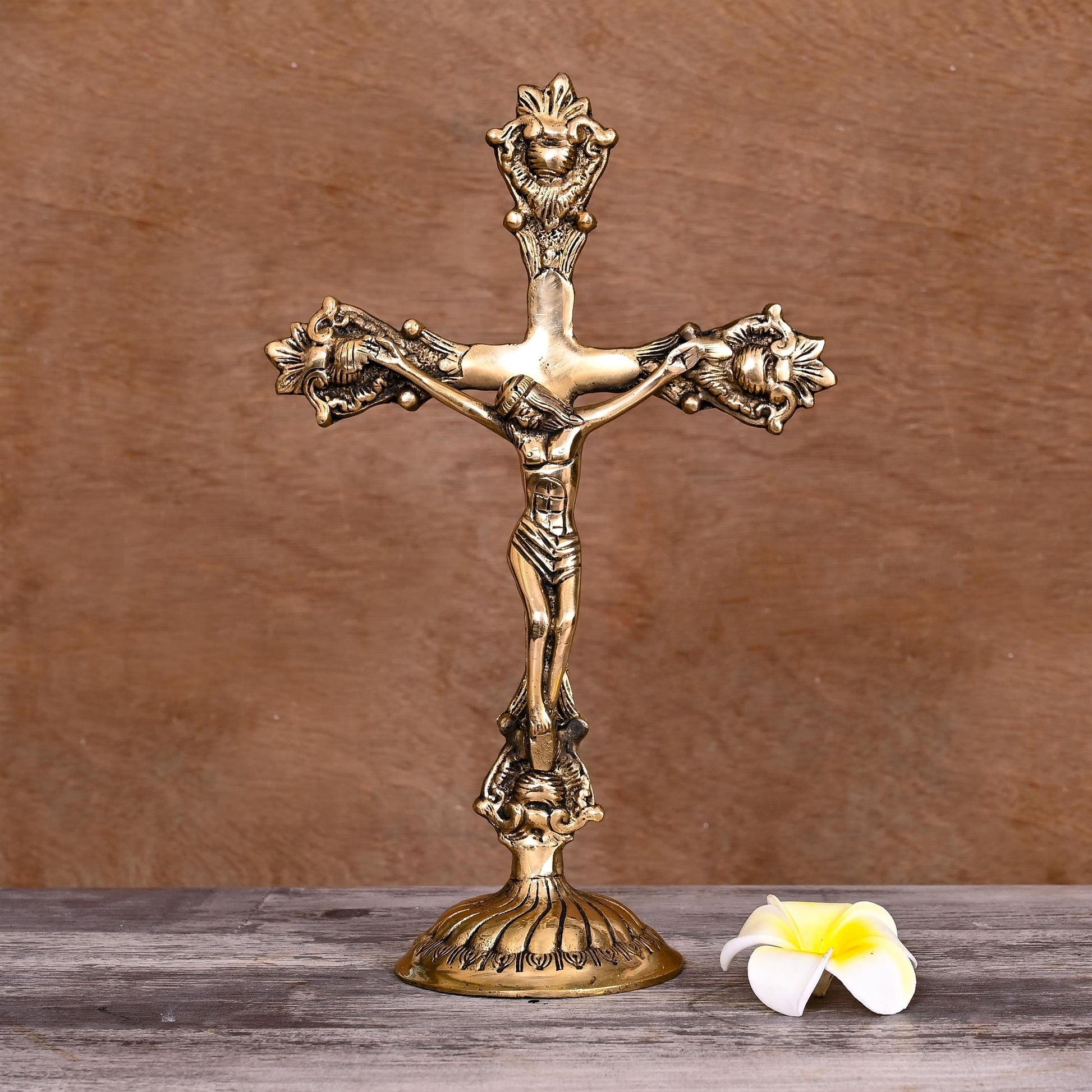 Brass Christian Cross Jesus Christ Statue (12 Inch) - Eco-friendly - Sama Homes