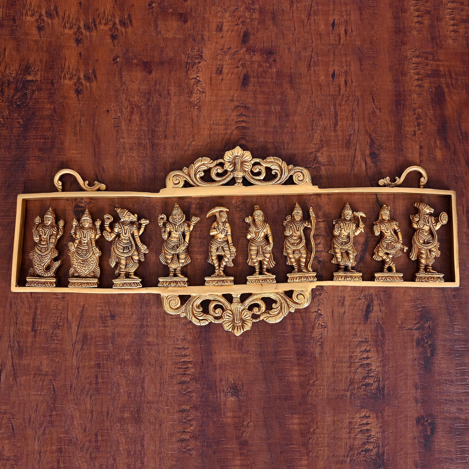 BRASS Dashavatara / VISHNU AVATAR WALL HANGING (9.5") - Eco-friendly - Sama Homes