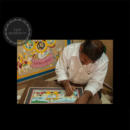 Handmade Pattachitra Painting: Krishna Radha Raasleela - Indian Folk Art by Easy Handicrafts - Handmade Painting (View 4)