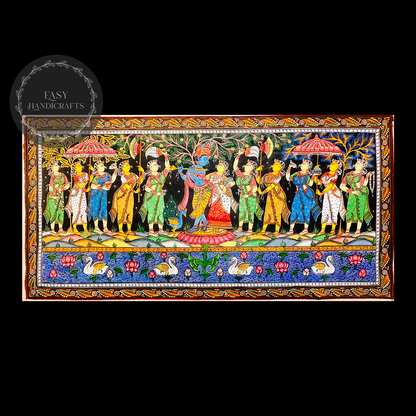 Handmade Pattachitra Painting: Krishna Radha Raasleela - Indian Folk Art by Easy Handicrafts - Handmade Painting