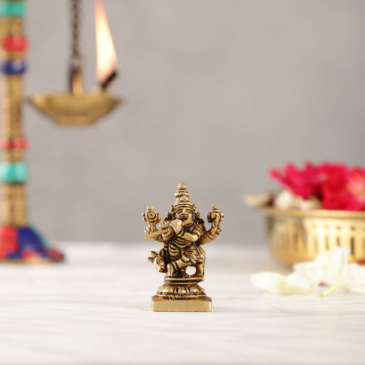 Brass Krishna with cow idol 2 inch | 100% Certified Copper & Brass - Sama Homes Idol - Brass Sculpture