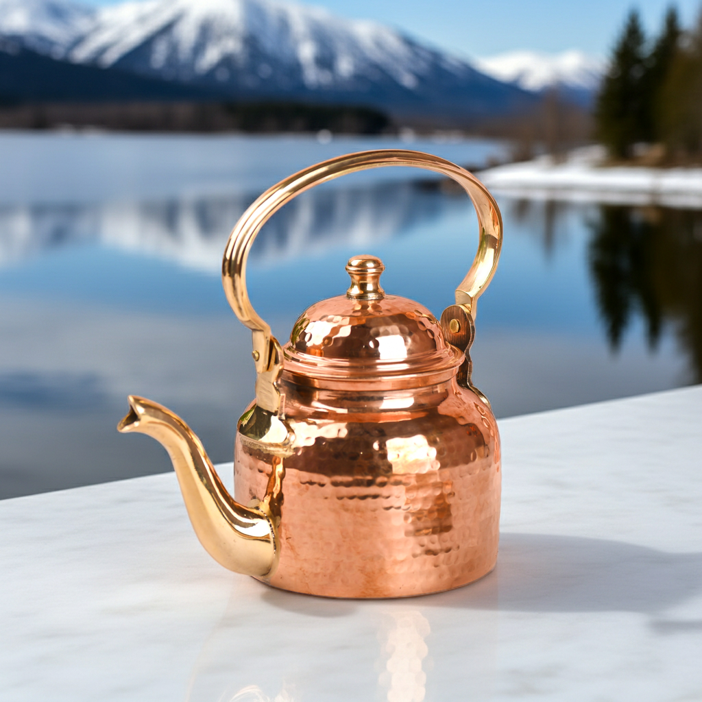 Handcrafted Copper Hammered Tea Kettle Pot – 420ml, Traditional Indian Drinkware