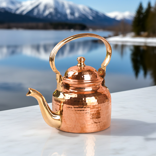 Handcrafted Copper Hammered Tea Kettle Pot – 420ml, Traditional Indian Drinkware