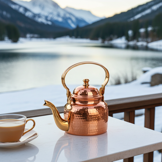 Handcrafted Copper Hammered Tea Kettle Pot – 420ml, Traditional Indian Drinkware