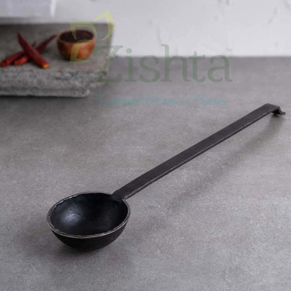 Large Cast Iron Combo: Iron Dosa Tawa, Cast Iron Kadai with Tadka Ladle – Image 4