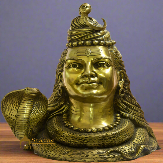 Brass Large Size Hindu Lord Shankar Ji Shiva Bust With Maa Ganga 27"