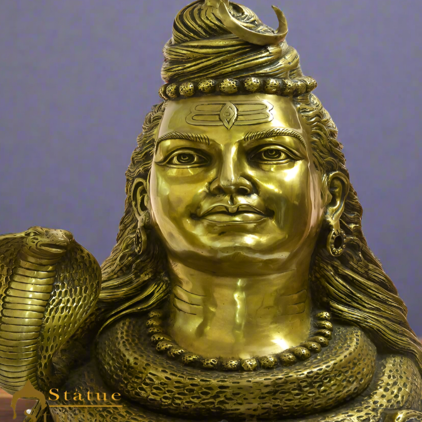 Brass Large Size Hindu Lord Shankar Ji Shiva Bust With Maa Ganga 27" - Image 2