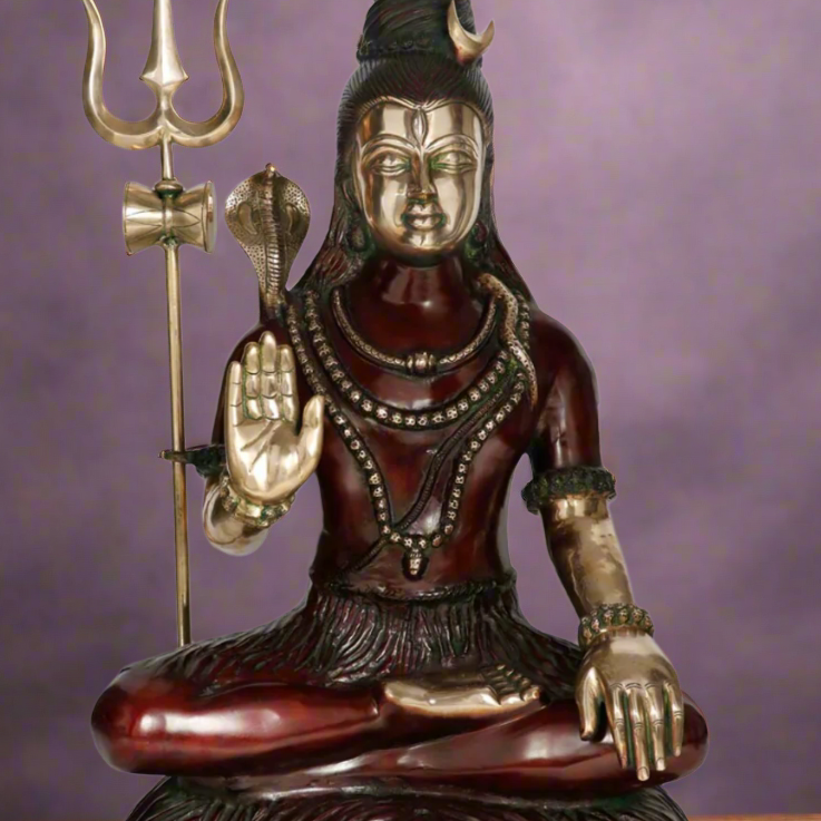 Large Size Hindu God Mahayogi Shankar Idol Lord Shiva Lucky Décor Statue 3 Feet
