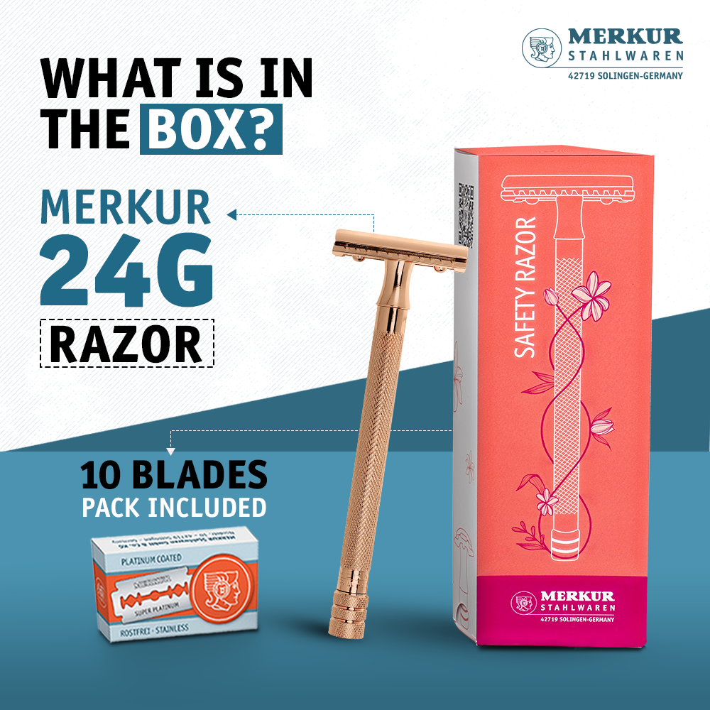 Merkur 3-Piece Ladies DE Safety Razor, Closed Comb, Knurled Extra Long Handle, Rose Gold, Pink Box by Merkur - Double Edge Safety Razors (View 2)