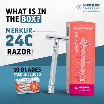 Merkur 3-Piece Ladies DE Safety Razor, Closed Comb, Knurled Extra Long Handle, Chrome, Pink Box by Merkur - Double Edge Safety Razors (View 2)