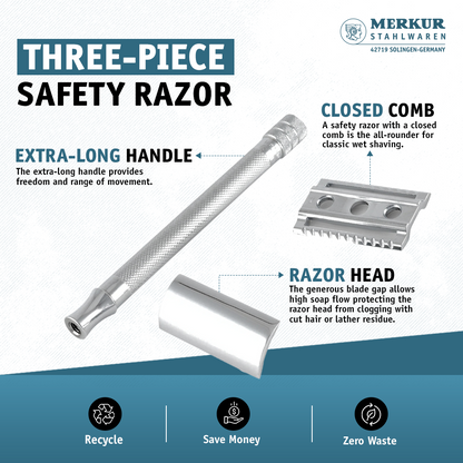 Merkur 3-Piece Ladies DE Safety Razor, Closed Comb, Knurled Extra Long Handle, Chrome, Pink Box by Merkur - Double Edge Safety Razors (View 3)