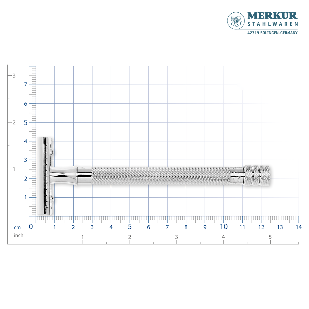 Merkur 3-Piece Ladies DE Safety Razor, Closed Comb, Knurled Extra Long Handle, Chrome, Pink Box