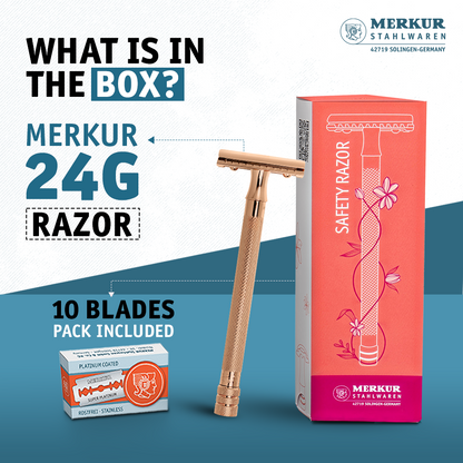 Merkur 3-Piece Ladies DE Safety Razor, Closed Comb, Knurled Extra Long Handle, Rose Gold, Pink Box by Merkur - Double Edge Safety Razors (View 2)