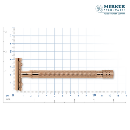 Merkur 3-Piece Ladies DE Safety Razor, Closed Comb, Knurled Extra Long Handle, Rose Gold, Pink Box by Merkur - Double Edge Safety Razors (View 6)