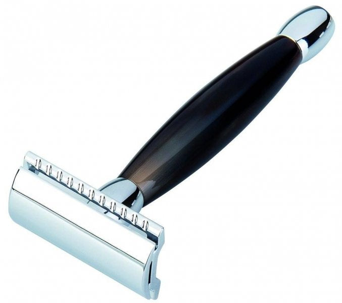 Merkur 27C Long-Handle Double-Edge Safety Razor, Natural Horn and Bright Chrome Finish - Eco-friendly - Sama Homes