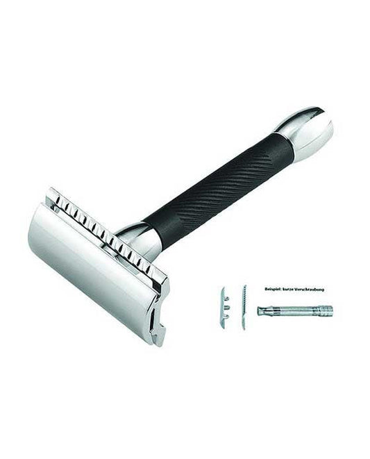 Merkur 30B 3-Piece DE Safety Razor, Closed Comb, Short Handle, Bright Chrome/ Black