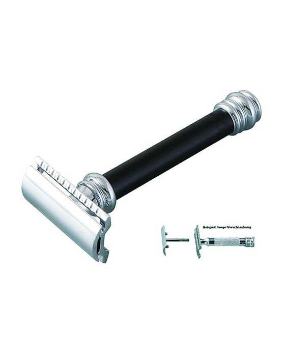 Merkur 38B 2-Piece DE Safety Razor, Closed Comb, Barberpole Long Heavy Handle, Black - Image 3