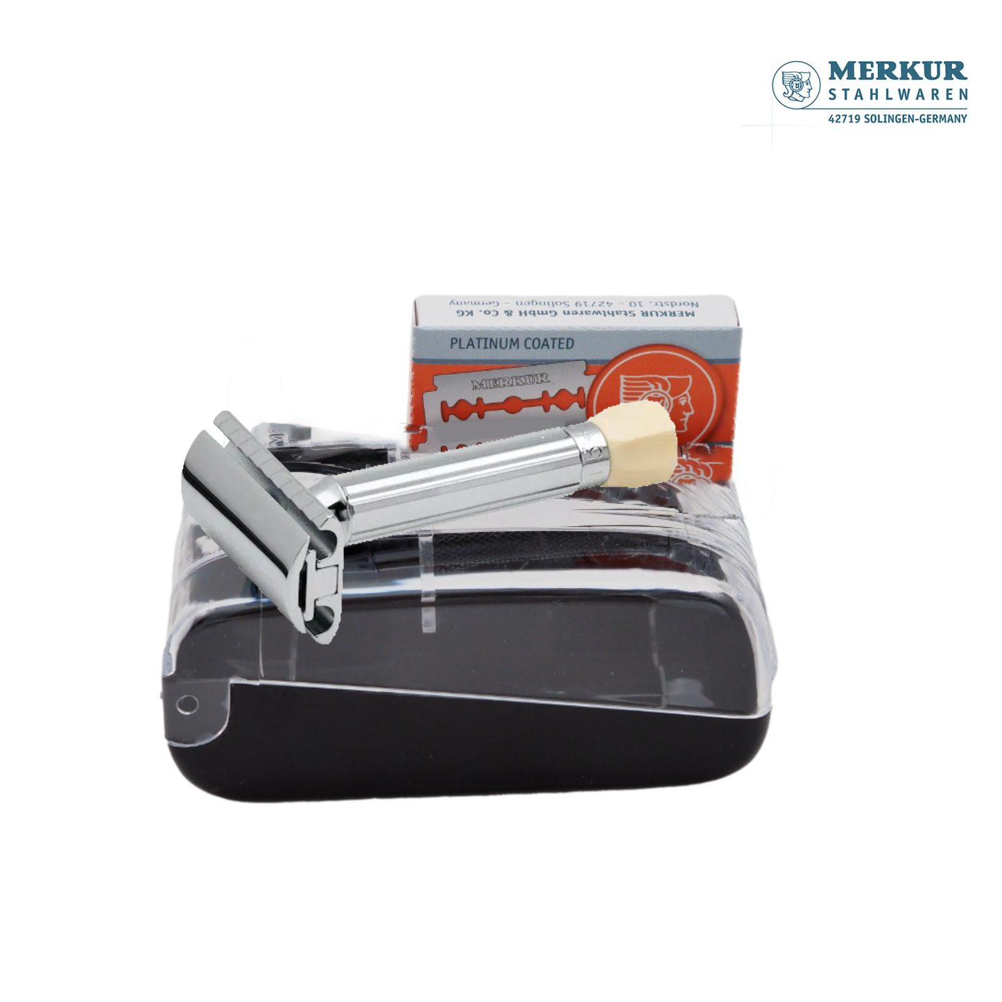 Merkur 3-Piece Shaving Set with Progress Adjustable Razor (500001), Hard Case and 10pack of blades, Chrome