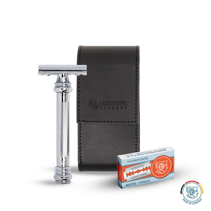 Merkur Leather Case filled with 38001 and 10 Blades, Black by Merkur - Razor Accessories
