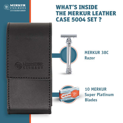Merkur Leather Case filled with 38001 and 10 Blades, Black by Merkur - Razor Accessories (View 2)