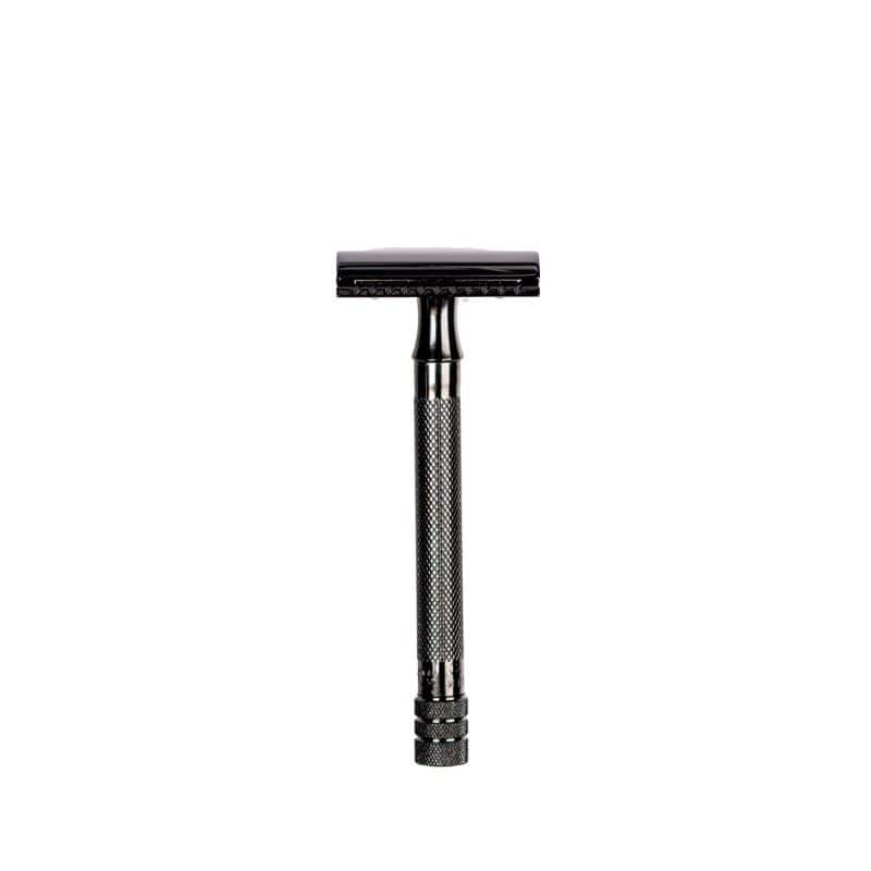 Merkur 23B 3-Piece DE Safety Razor, Closed Comb, Knurled Long Handle, Black